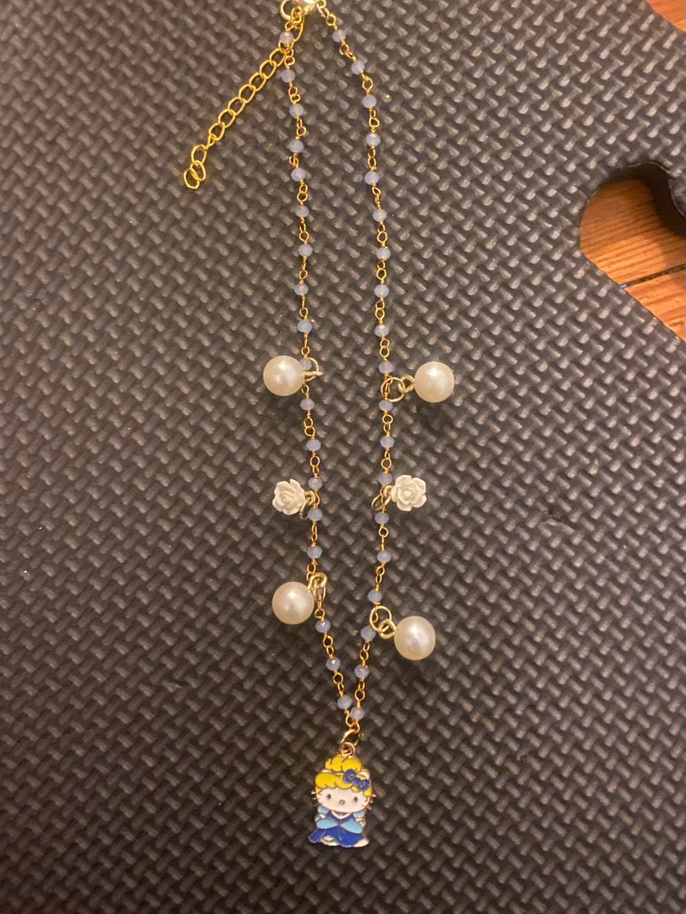 Gold-Tone Pearl & Enamel Charm Necklace - White Pearls, Blue Enamel
